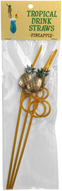 Tropical Drinking Straws Pineapple 3 Pack featuring shiny pineapple medallions for summer celebrations.
