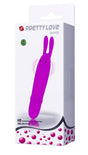 Pretty Love Boyce Silicone Bunny Vibrator Purple packaging with features and design showcased.