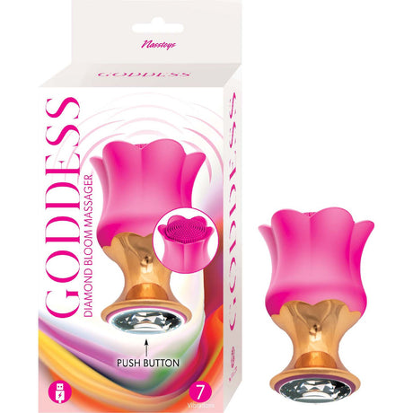Nasstoys Goddess Diamond Bloom Fuschia Clitoral Vibrator packaging and product design with textured stimulator.