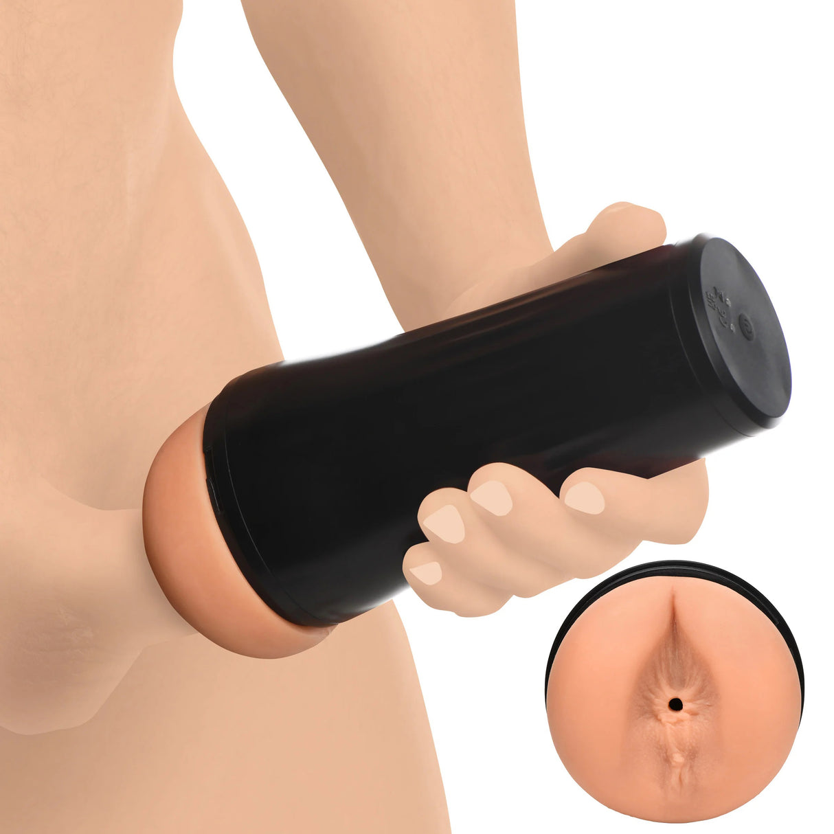 Mistress Vibrating Ass Masturbator Medium held in hand, showcasing realistic design and textured sleeve.