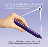 Make Me Melt Sensual Warm-Drip Candles 4 pack Purple shown, 6" purple candles for sensual wax-play.