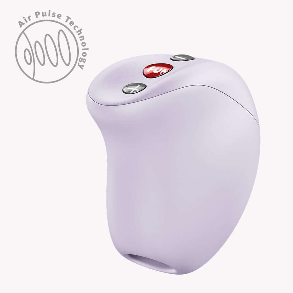 Fun Factory Mea Air Pulse Clitoral Vibrator Purple showing sleek design and control buttons, featuring innovative air pulse technology.