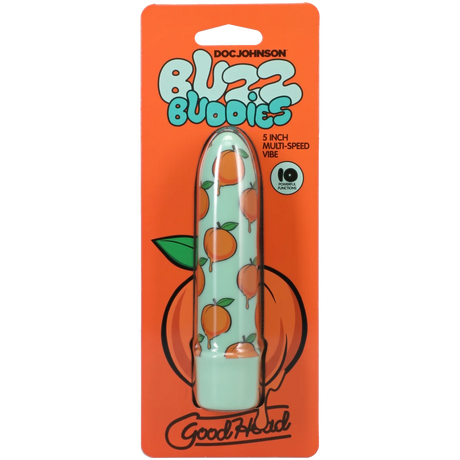 Goodhead Buzz Buddies 5 Inch Muti-Speed Vibe Peaches packaging featuring a peach design and vibrant colors.