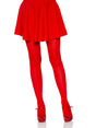 Leg Avenue Ari Nylon Tights One Size Red showcased with a red skirt and matching heels, emphasizing a bold fashion statement.
