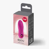 Fun Factory Bijou Bullet Vibrator Magenta in sleek packaging featuring wavy texture design.