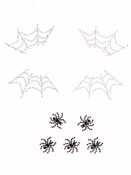 Leg Avenue Spider Web Face Jewels Sticker with rhinestones and spider designs for Halloween costumes.