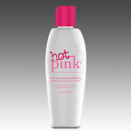 Hot Pink Warming Lubricant for Women 4.7 Oz bottle with pink cap on gray background