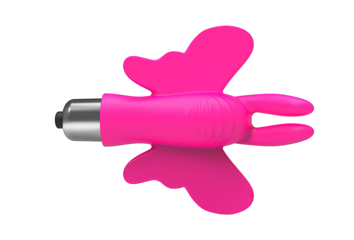 The 9's Flirt Finger Butterfly Finger Vibrator Pink designed for targeted pleasure with a charming butterfly shape.