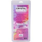 Crystal Jellies Curved Realistic Cock With Balls 7 Inch Pink packaging with dimensions and product features.