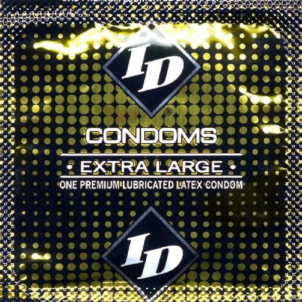 ID Extra Large Lubricated Latex Condoms Jar 144 Pieces packaging showing premium quality and lubrication features.