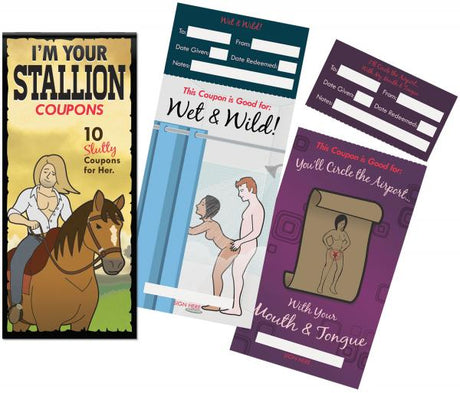 Kheper Games I'm Your Stallion Coupons for Her booklet featuring adult-themed vouchers for playful romance.