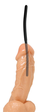 Isabella Sinclaire Silicone Urethral Sound Trainer Set displayed on a lifelike model for illustrating flexible usage.