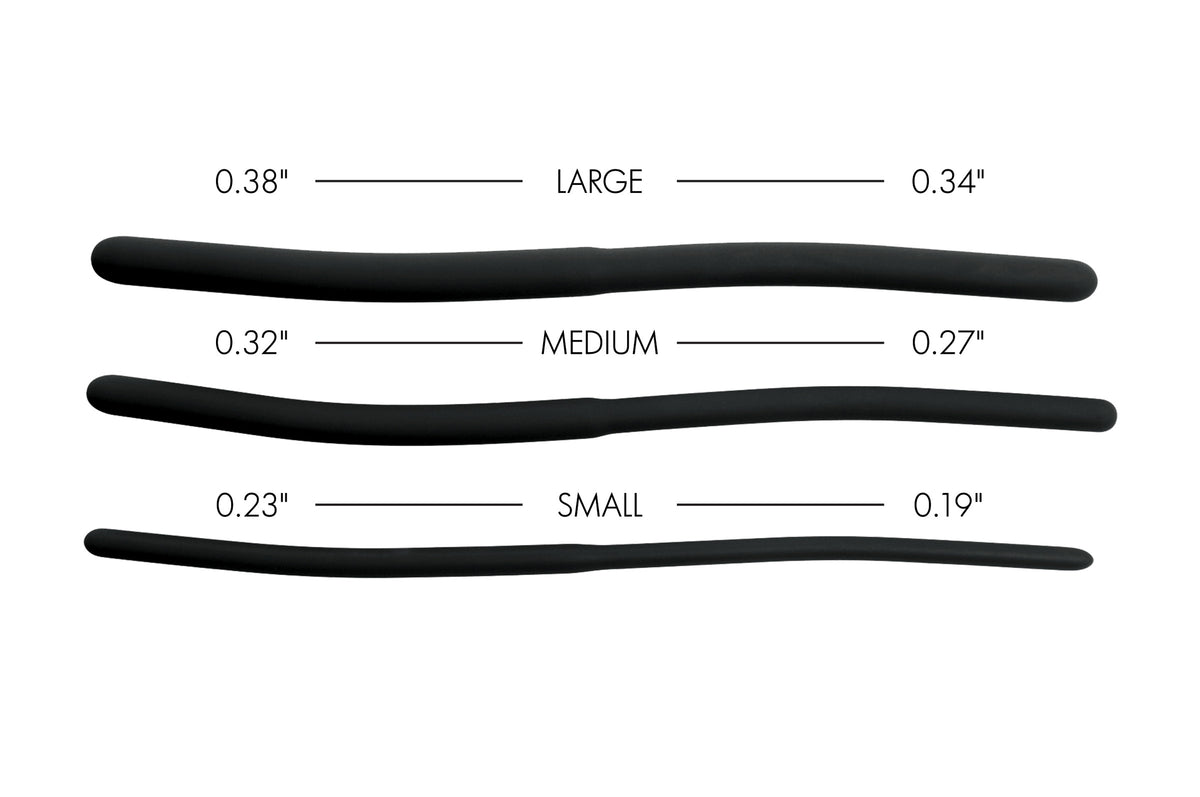 Isabella Sinclaire Silicone Urethral Sound Trainer Set with large, medium, and small rods for gentle stretching.