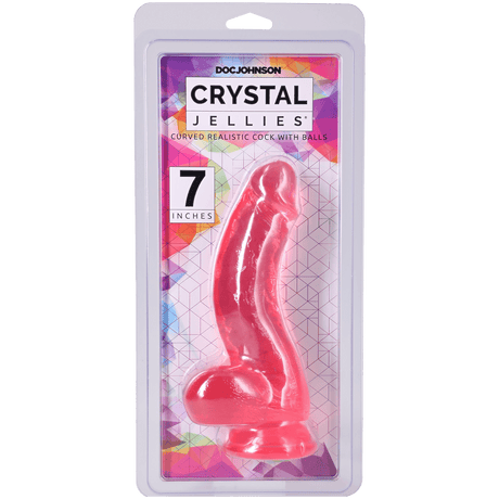 Crystal Jellies Curved Realistic Cock With Balls 7 Inch Pink in packaging by Doc Johnson