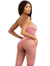 Savage Lingerie Dream Bodystocking Pink Purple showcasing a sheer, second-skin fit that highlights curves.