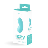 Vedo Izzy Clitoral Vibe Turquoise product packaging showcasing its ergonomic design and features.