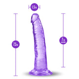 B Yours Plus Lust N Thrust 7 inch Dildo Purple dimensions with measurement labels, showing 7 inch insertable length.