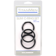 Titanmen Slim C-Ring 3 Piece Silicone Set Black featuring three soft silicone rings for customizable fit and enhanced performance.
