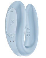 Satisfyer Double Joy App Controlled Couples Vibrator Blue showing ergonomic design and control interface.