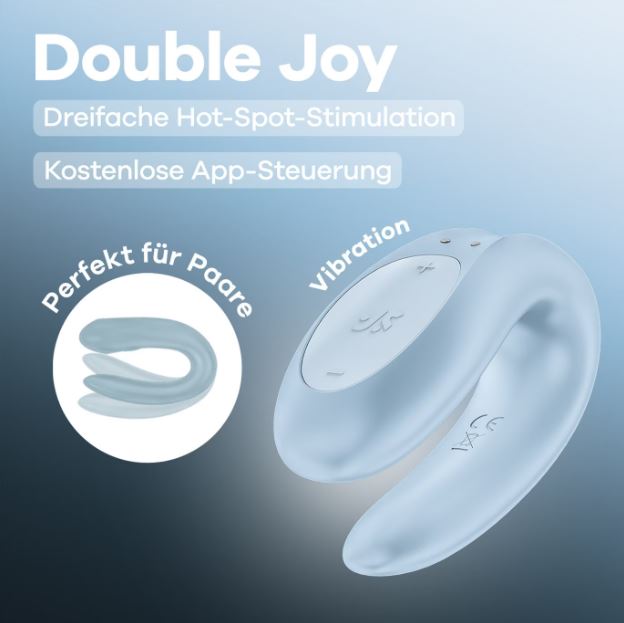 Satisfyer Double Joy App Controlled Couples Vibrator Blue with app control and ergonomic design for couples.