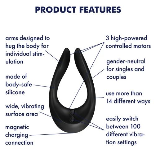 Satisfyer Endless Joy Couples Vibrator Black featuring 3 controlled motors and body-safe silicone design.