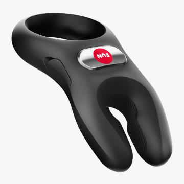 Fun Factory NOS Vibrating Cock Ring Black featuring dual motors and ergonomic design for enhanced pleasure.