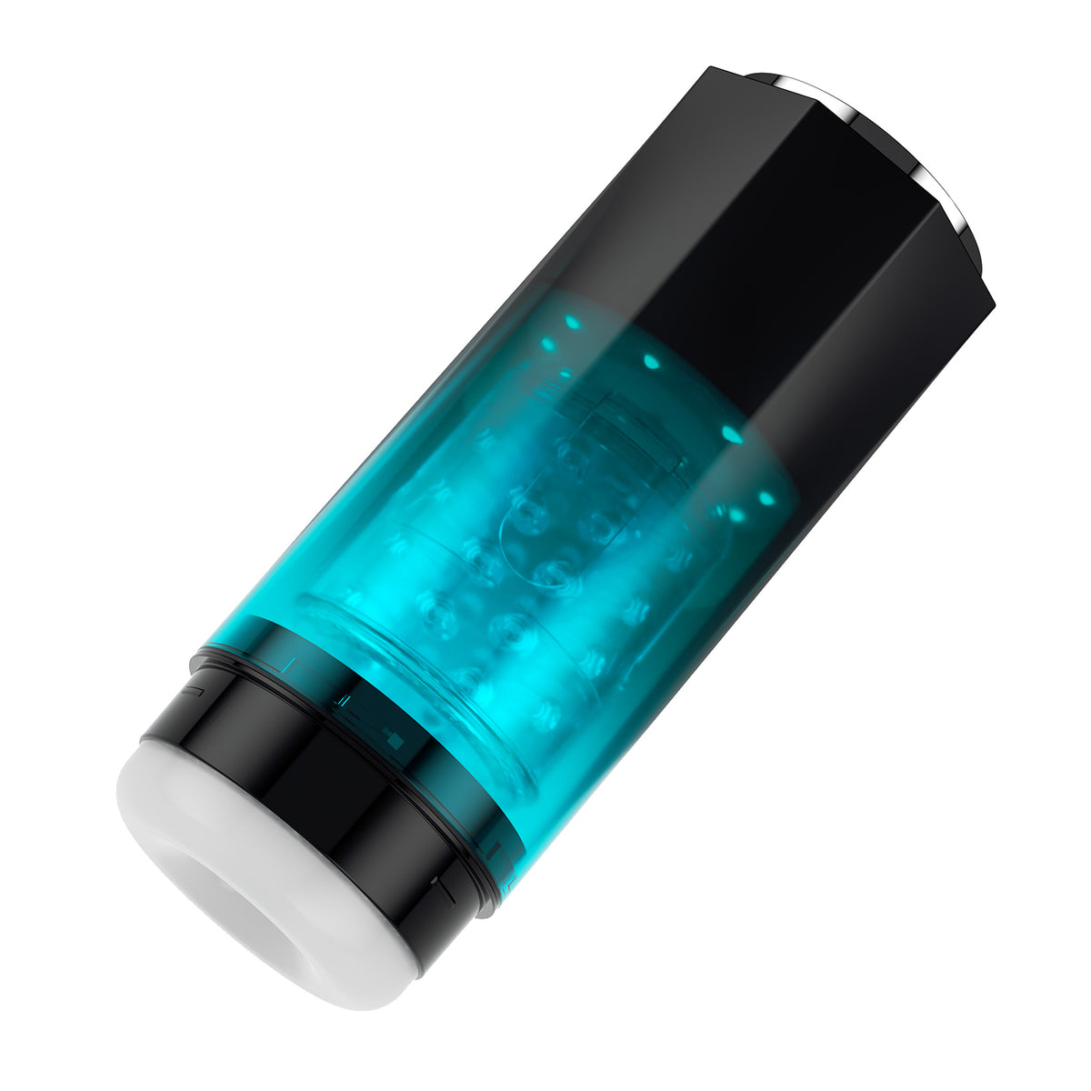 Adrian Water Spa Rotating Male Masturbator Blue with a transparent blue chamber and black accents.