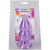 Crystal Jellies Double Pop Plug 6 Inch Purple in packaging, showcasing its double curve design for pleasurable sensations.