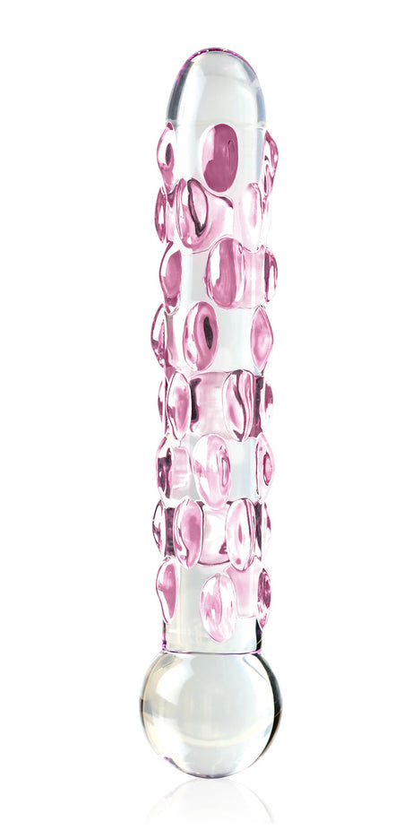 Icicles No 7 Glass Dildo 7 Inch Clear Pink, elegant hand-crafted massager with a unique design.
