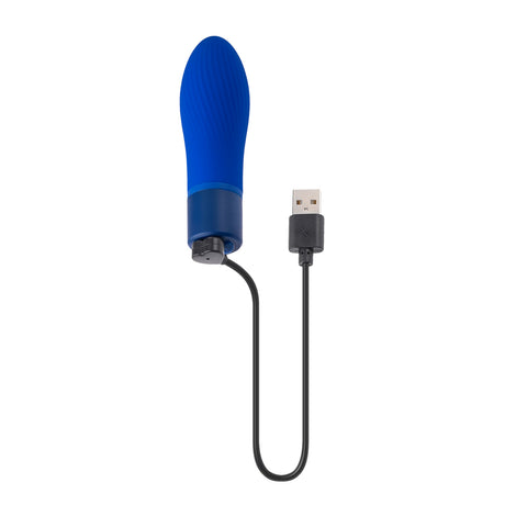 Selopa Cobalt Cutie Rechargeable Bullet Blue with USB charging cable for intense vibrations.