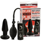 Doc Johnson Deluxe Wonder Plug Inflatable Vibrating Black with control mechanisms and packaging displayed.
