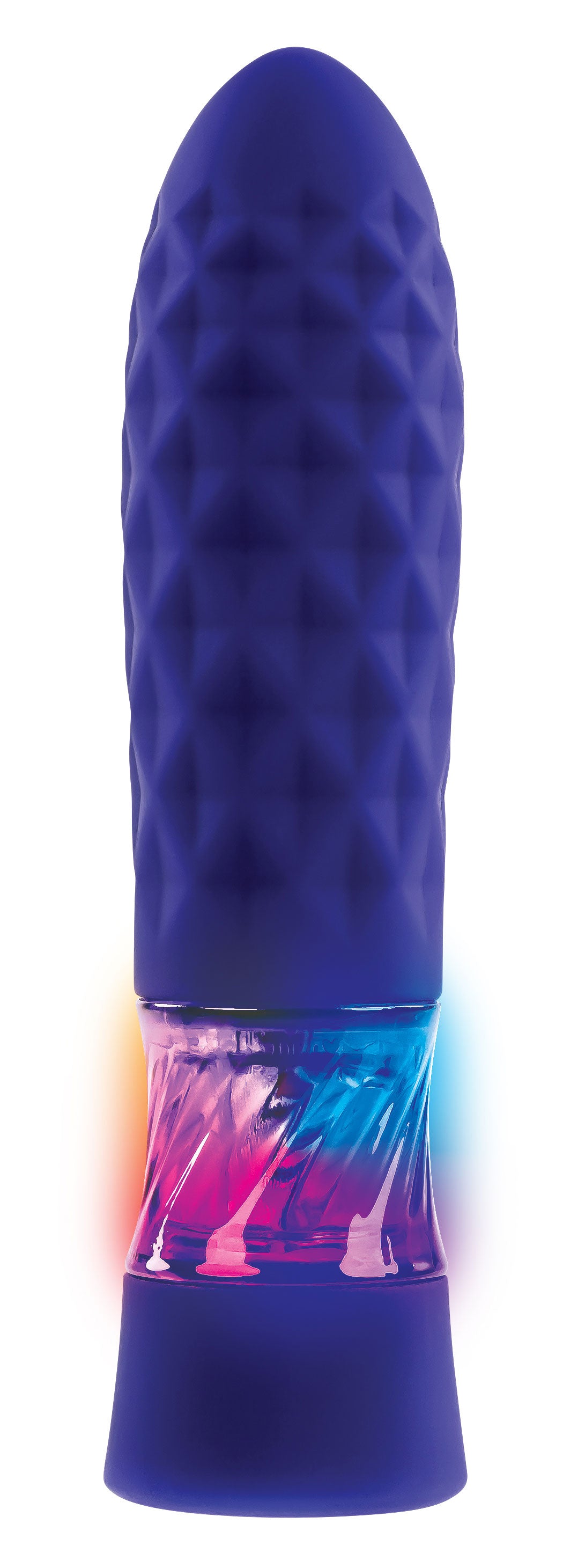 Evolved Raver Light-Up Vibrating Bullet Purple with LED lights and diamond textured grip.