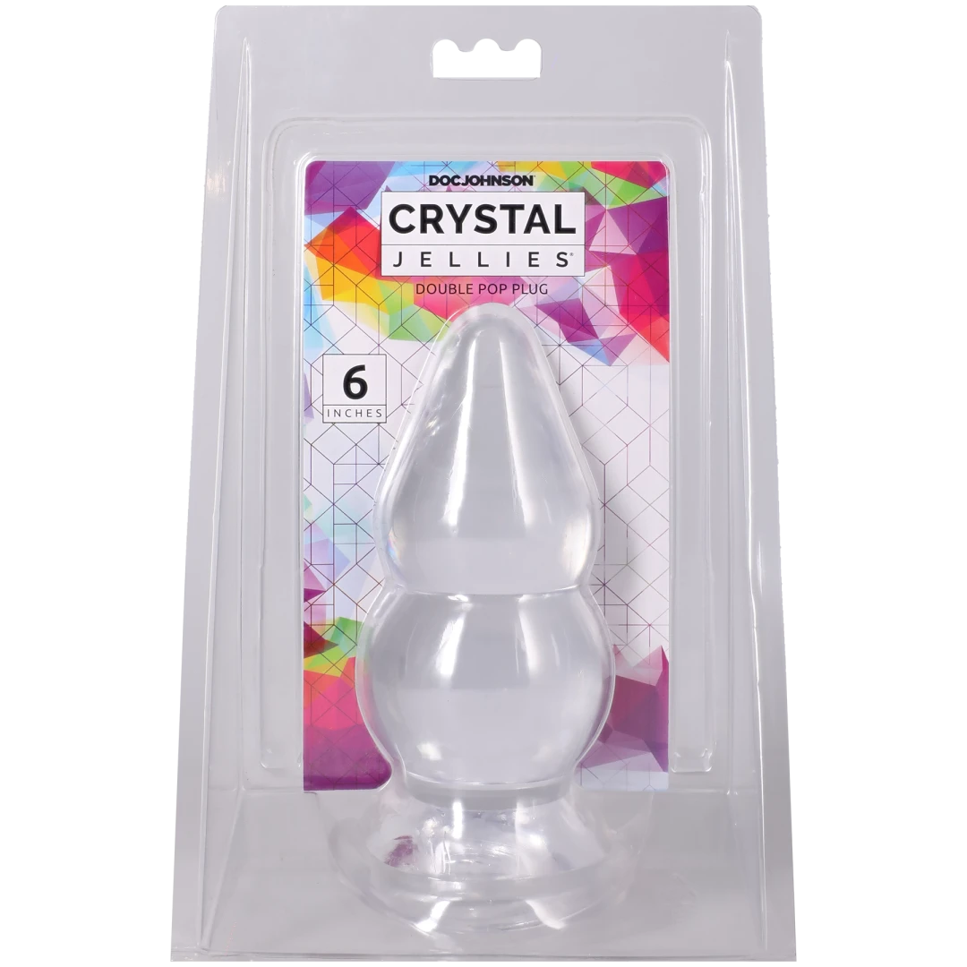 Crystal Jellies Double Pop Plug 6 Inch Clear in packaging with vibrant colors on the label.