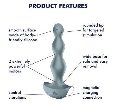 Satisfyer Lolli-Plug 2 Vibrating Butt Plug Ice Blue features smooth silicone, rounded tip, powerful motors, and wide base for easy removal.