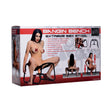 LoveBotz Banging Bench Extreme Sex Stool packaging with a woman demonstrating its features
