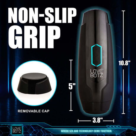 LoveBotz Milker Max, featuring non-slip grip and removable cap, dimensions 10.8" x 3.8" for ultimate pleasure.