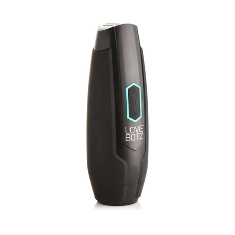 LoveBotz The Milker Max thrusting and vibrating masturbator in sleek black design, featuring easy control buttons for intense sensations.