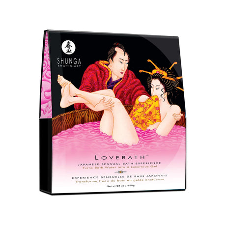 Shunga Lovebath Dragon Fruit 23 Oz packaging showcasing Japanese sensual bath experience with vibrant artwork.