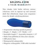 Close-up of Selopa Cobalt Cutie Rechargeable Bullet Blue showcasing its textured design and features for intense pleasure.