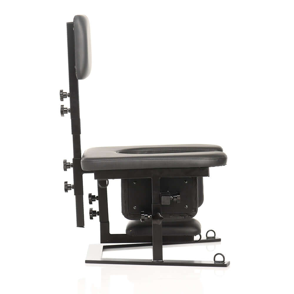 Side view of the Master Series Pleasure Throne, a black oral sex chair designed for comfort and versatility.