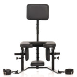 Master Series Pleasure Throne, a sturdy oral sex chair with plush seat and adjustable features for enhanced intimacy.