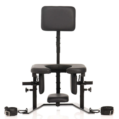 Master Series Pleasure Throne, a sturdy oral sex chair with plush seat and adjustable features for enhanced intimacy.