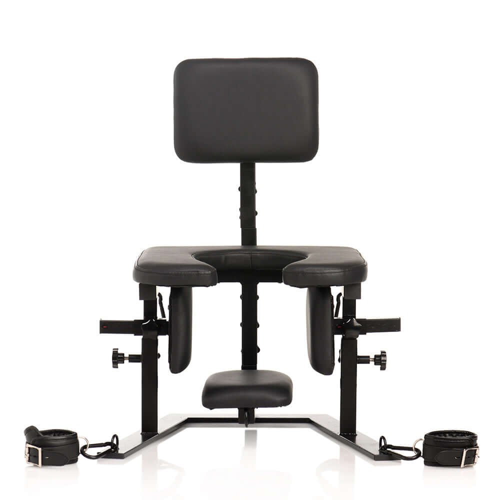 Master Series Pleasure Throne oral sex chair with adjustable straps and plush seat for enhanced intimacy.