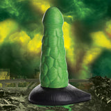 Radioactive Reptile Thick Scaly Silicone Dildo Green showcasing metallic green shaft with dragon-inspired texture.