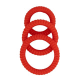 Ram Ultra Cocksweller Silicone Cock Rings Red - a set of three stretchy silicone rings for enhanced pleasure.