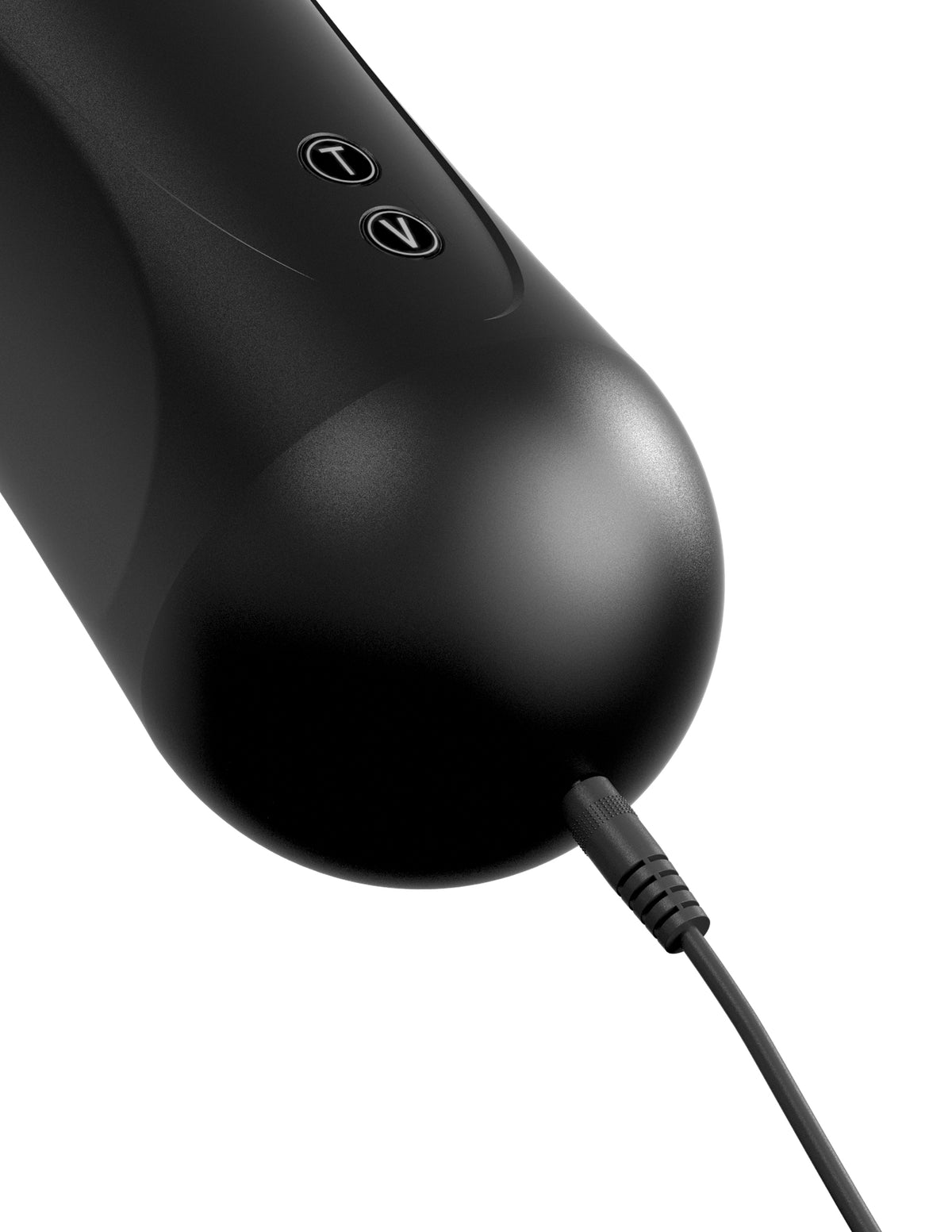 PDX Elite Moto Stroker Thrusting Masturbator Black showing control buttons and charging port.