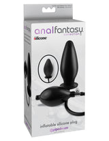 Anal Fantasy Collection Inflatable Silicone Plug Black packaging with details and product image.