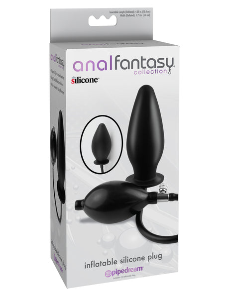 Anal Fantasy Collection Inflatable Silicone Plug Black packaging with details and product image.