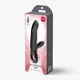 Fun Factory Bi Stronic Arc Vibrator Black packaging displaying a thrusting rabbit pulsator.