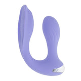 Every Way Play Wearable Vibrator with Remote Lilac in a curved design, showcasing its textured shaft and wide arm.